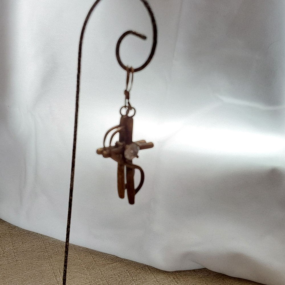 Vintage Christian Sterling Silver Cross Earrings with Clear Stone - Picture 4 of 4